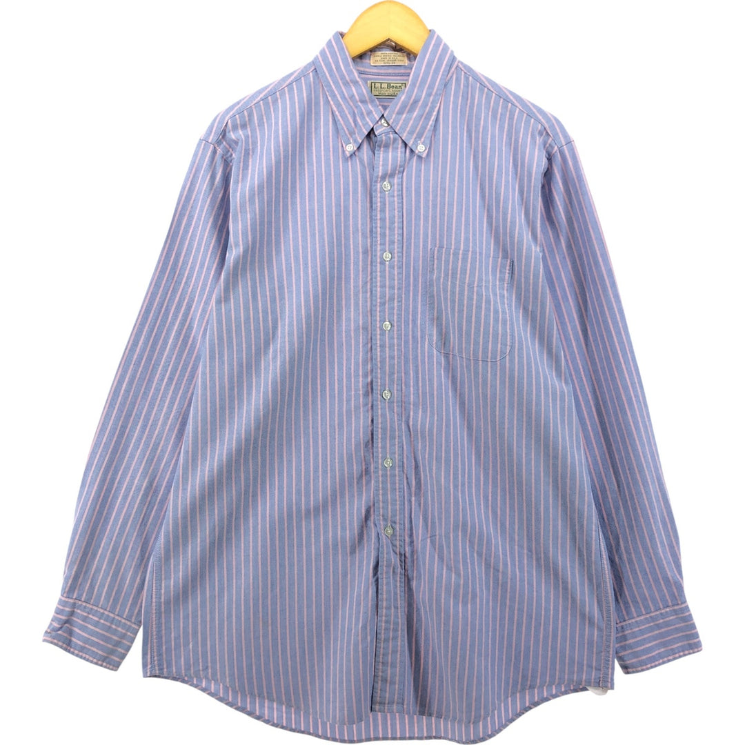 70s~80'S LLBean Long Sleeve Button-Down Striped Shirt Made in USA Men's Size L Vintage cotton blue type Vintage Second Hand