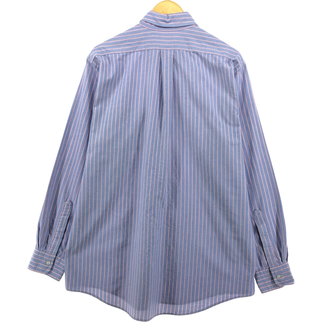 70s~80'S LLBean Long Sleeve Button-Down Striped Shirt Made in USA Men's Size L Vintage cotton blue type Vintage Second Hand