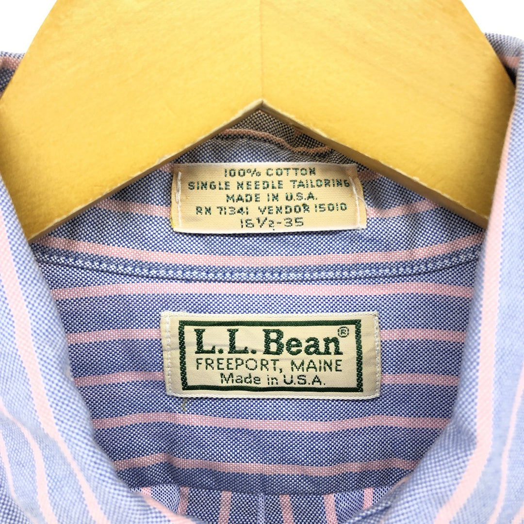 70s~80'S LLBean Long Sleeve Button-Down Striped Shirt Made in USA Men's Size L Vintage cotton blue type Vintage Second Hand