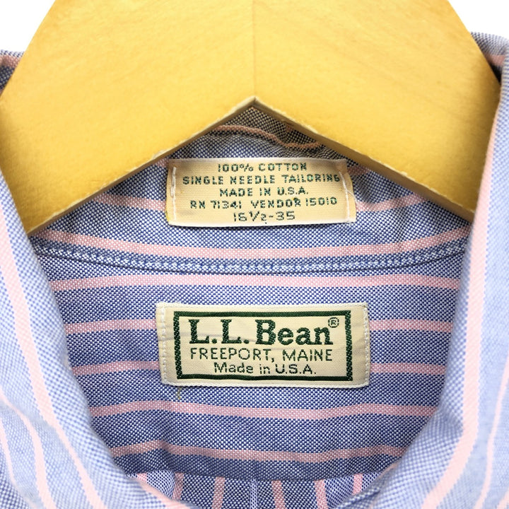 70s~80'S LLBean Long Sleeve Button-Down Striped Shirt Made in USA Men's Size L Vintage cotton blue type Vintage Second Hand