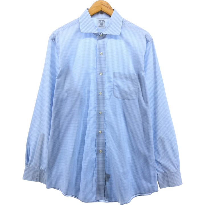 Brooks Brothers Est.1818 Wide Collar Long Sleeve Cotton Check Shirt Men's Size L Supima Cotton Blue type light blue Vintage Second Hand