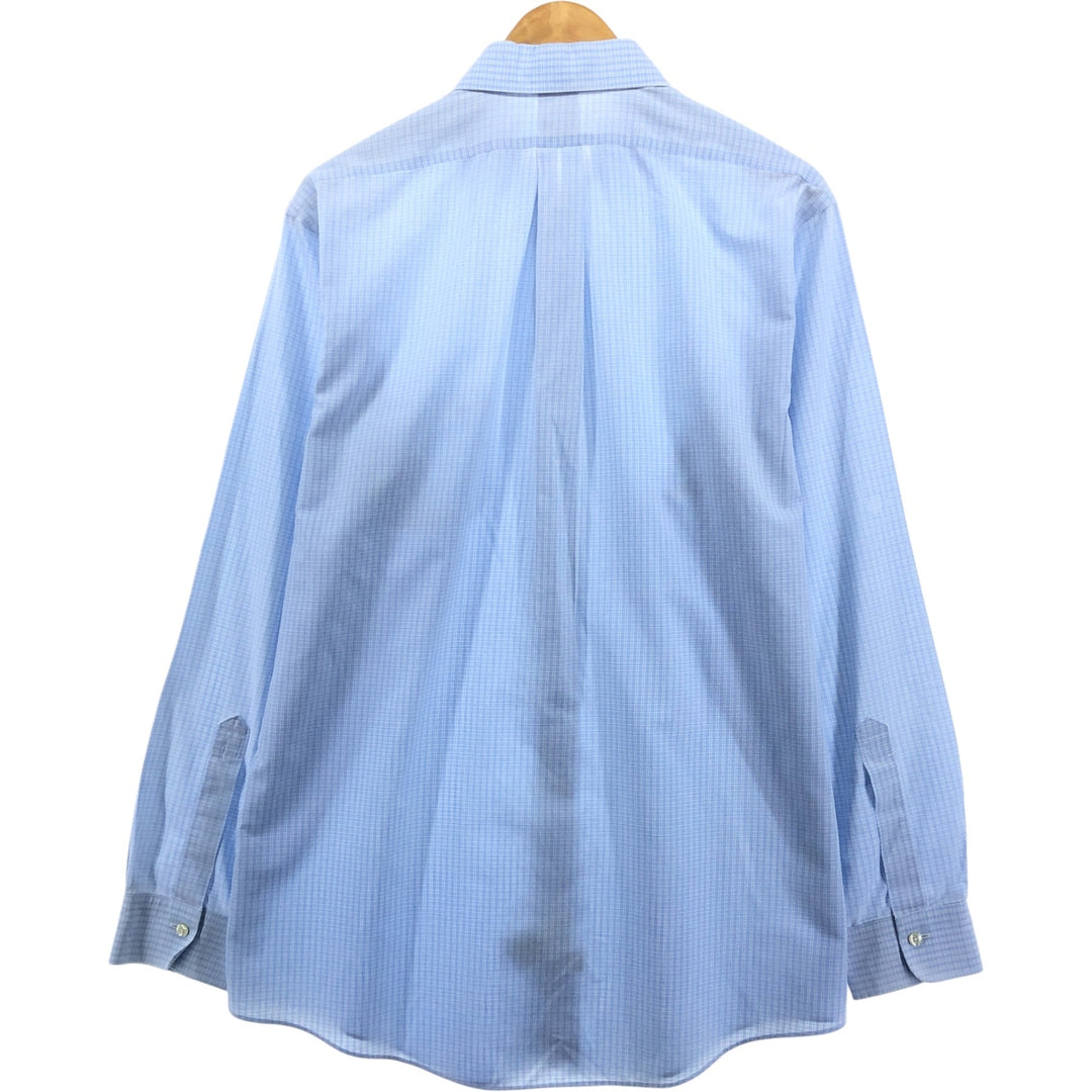 Brooks Brothers Est.1818 Wide Collar Long Sleeve Cotton Check Shirt Men's Size L Supima Cotton Blue type light blue Vintage Second Hand