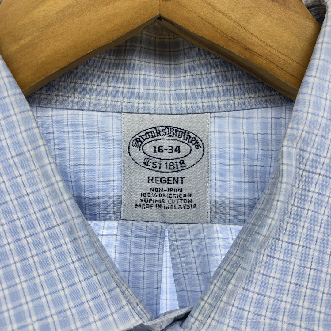 Brooks Brothers Est.1818 Wide Collar Long Sleeve Cotton Check Shirt Men's Size L Supima Cotton Blue type light blue Vintage Second Hand