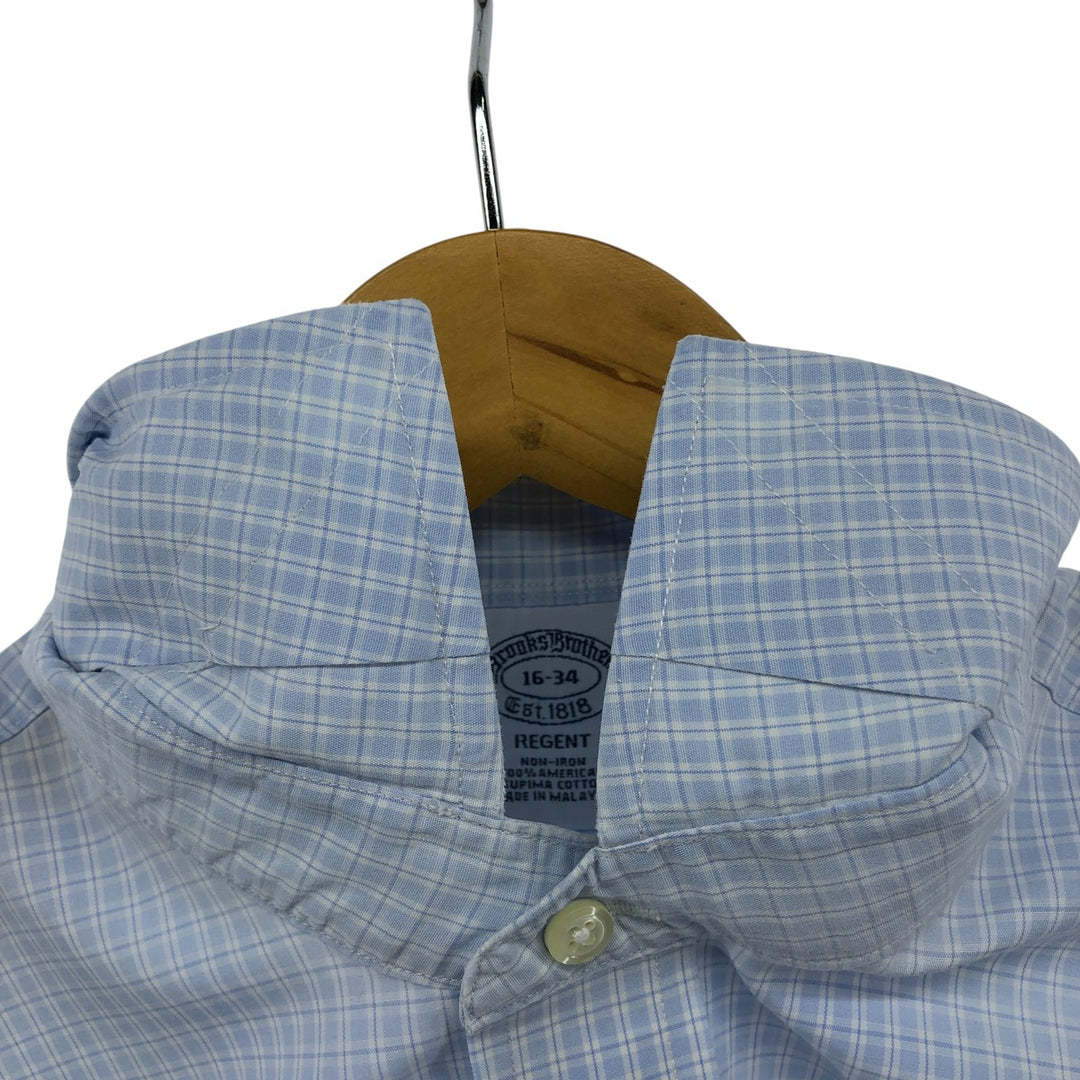Brooks Brothers Est.1818 Wide Collar Long Sleeve Cotton Check Shirt Men's Size L Supima Cotton Blue type light blue Vintage Second Hand