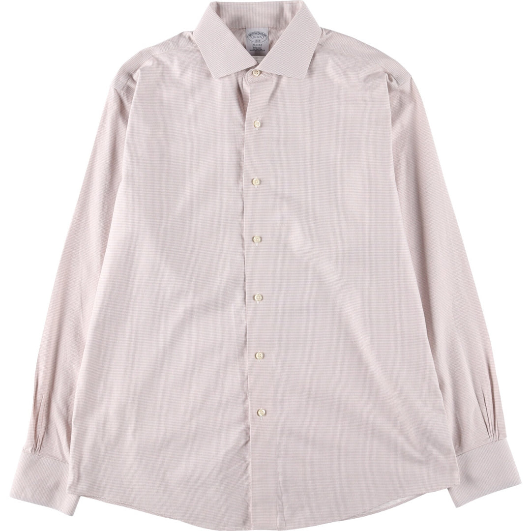 Brooks Brothers 1818 Wide Collar Long Sleeve Cotton Check Shirt, Men's Size L cotton white type Vintage Second Hand