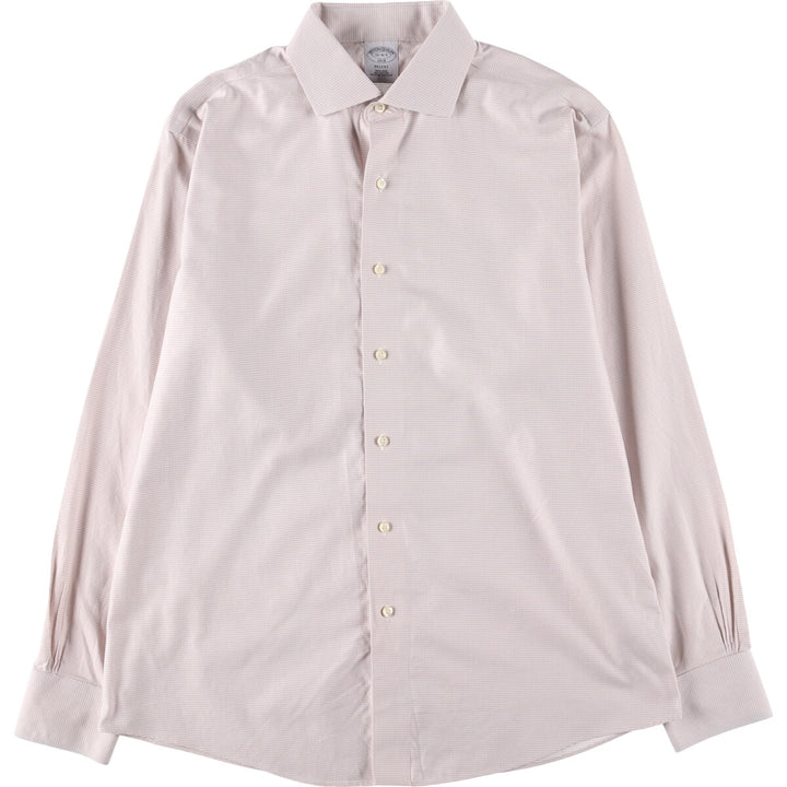 Brooks Brothers 1818 Wide Collar Long Sleeve Cotton Check Shirt, Men's Size L cotton white type Vintage Second Hand