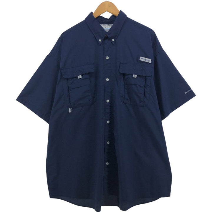Columbia PFG OMNI-SHADE Button-down Short Sleeve Fishing Shirt, Men's XL Nylon navy blue type Vintage Second Hand