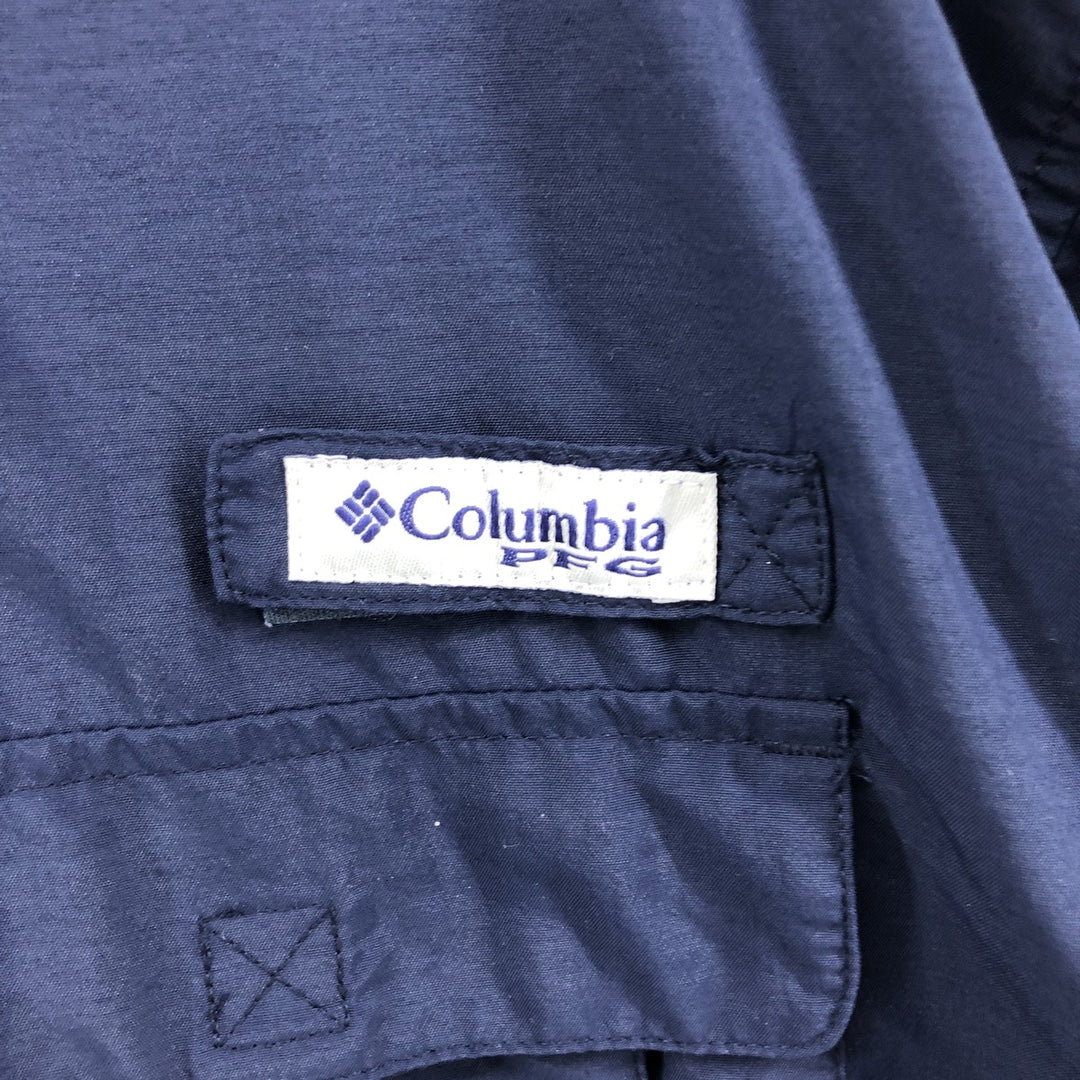 Columbia PFG OMNI-SHADE Button-down Short Sleeve Fishing Shirt, Men's XL Nylon navy blue type Vintage Second Hand