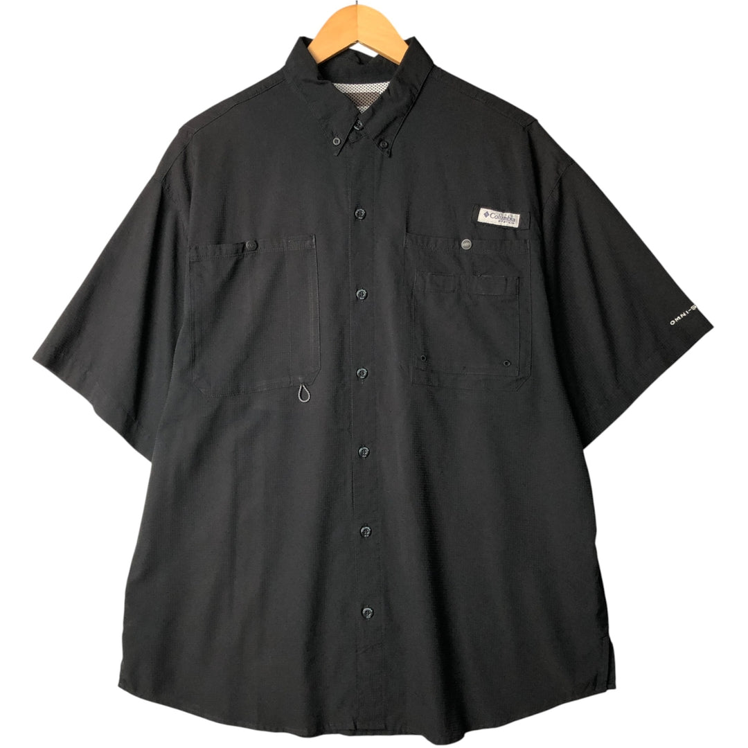 Columbia PFG OMNI-SHADE Button-down Short Sleeve Fishing Shirt, Men's XL polyester black type Vintage Second Hand