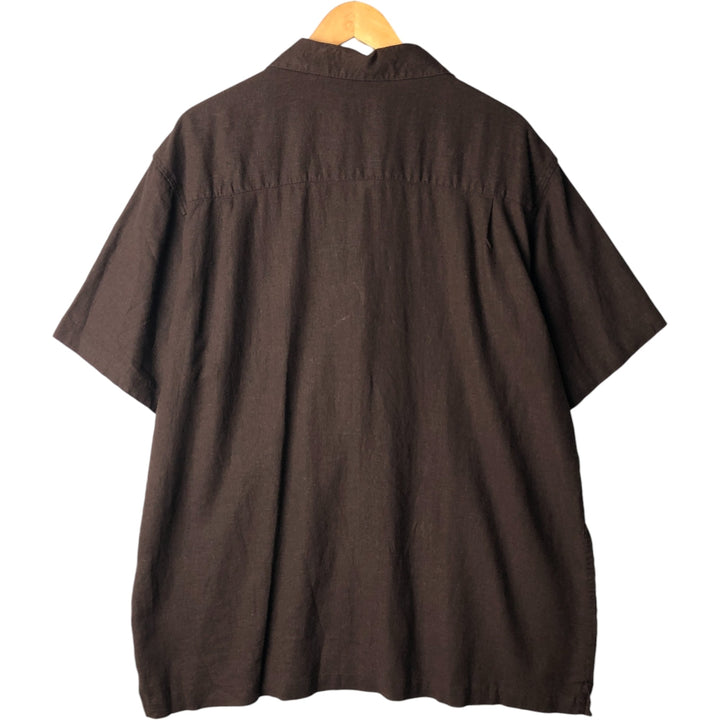 00'S Haggar open collar linen x rayon short sleeve two-tone shirt box shirt men's XXL size linen brown type Vintage Second Hand