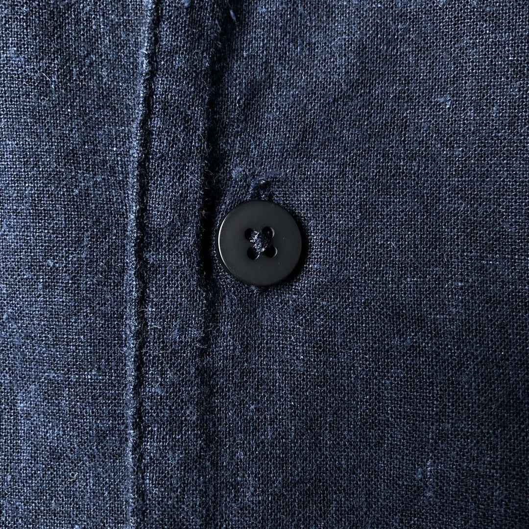 00'S Haggar open collar linen x rayon short sleeve two-tone shirt box shirt men's size M linen navy blue type Vintage Second Hand