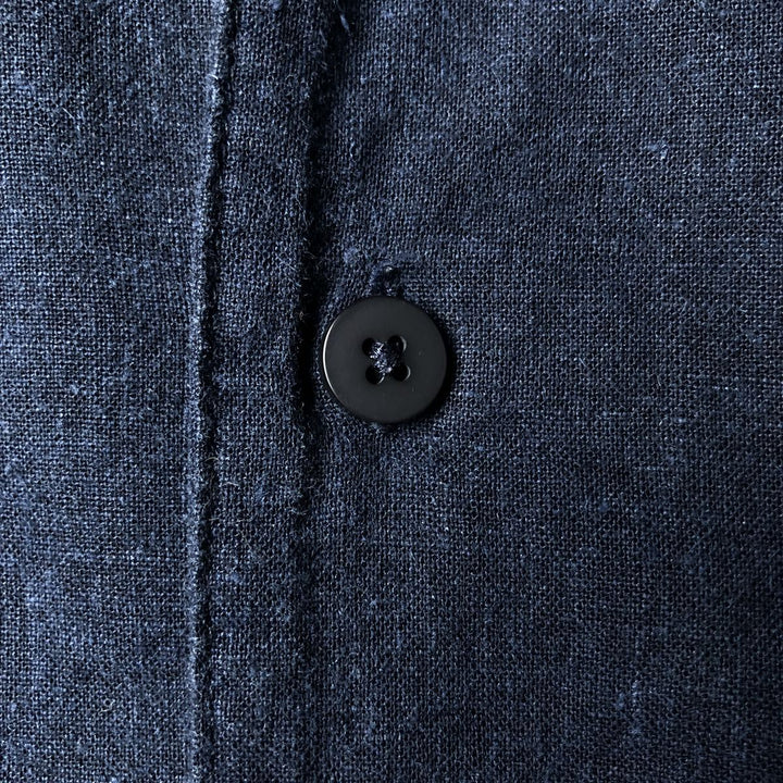 00'S Haggar open collar linen x rayon short sleeve two-tone shirt box shirt men's size M linen navy blue type Vintage Second Hand