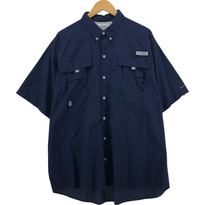 Columbia PFG OMNI-SHADE Button-down Short Sleeve Fishing Shirt, Men's XL Nylon navy blue type Vintage Second Hand