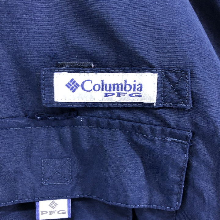 Columbia PFG OMNI-SHADE Button-down Short Sleeve Fishing Shirt, Men's XL Nylon navy blue type Vintage Second Hand