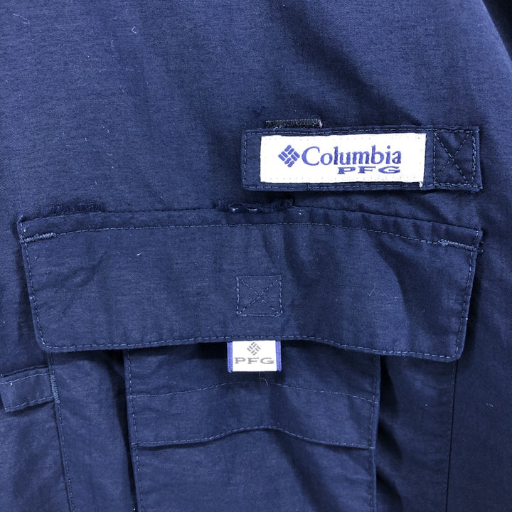 Columbia PFG OMNI-SHADE Button-down Short Sleeve Fishing Shirt, Men's XL Nylon navy blue type Vintage Second Hand