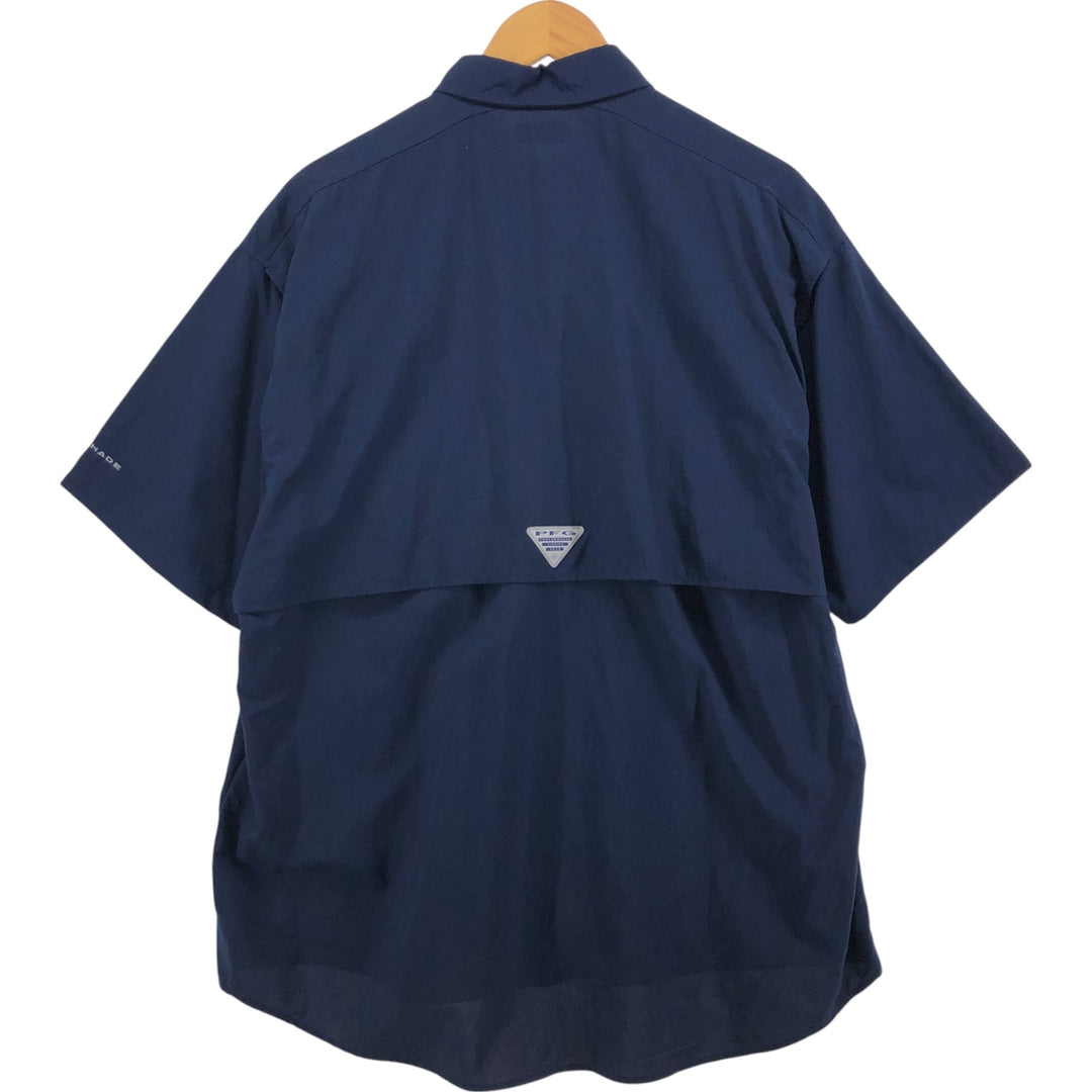 Columbia PFG OMNI-SHADE Button-down Short Sleeve Fishing Shirt, Men's Size L Nylon navy blue type Vintage Second Hand
