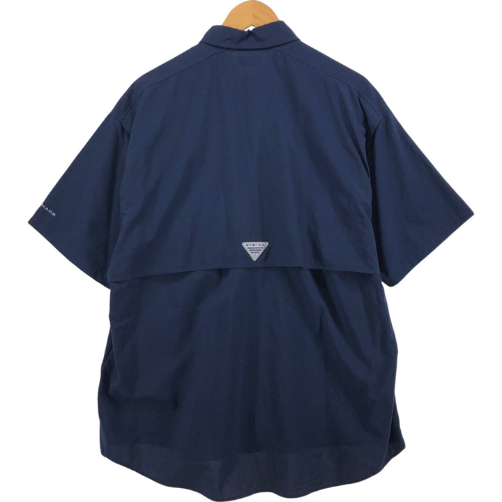 Columbia PFG OMNI-SHADE Button-down Short Sleeve Fishing Shirt, Men's Size L Nylon navy blue type Vintage Second Hand