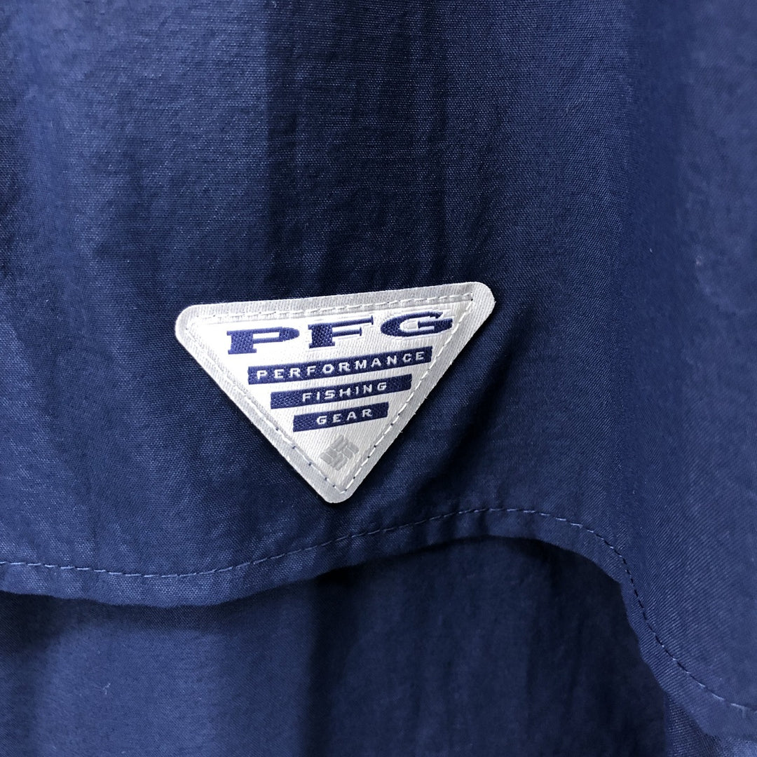 Columbia PFG OMNI-SHADE Button-down Short Sleeve Fishing Shirt, Men's Size L Nylon navy blue type Vintage Second Hand