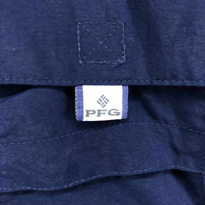 Columbia PFG OMNI-SHADE Button-down Short Sleeve Fishing Shirt, Men's Size L Nylon navy blue type Vintage Second Hand
