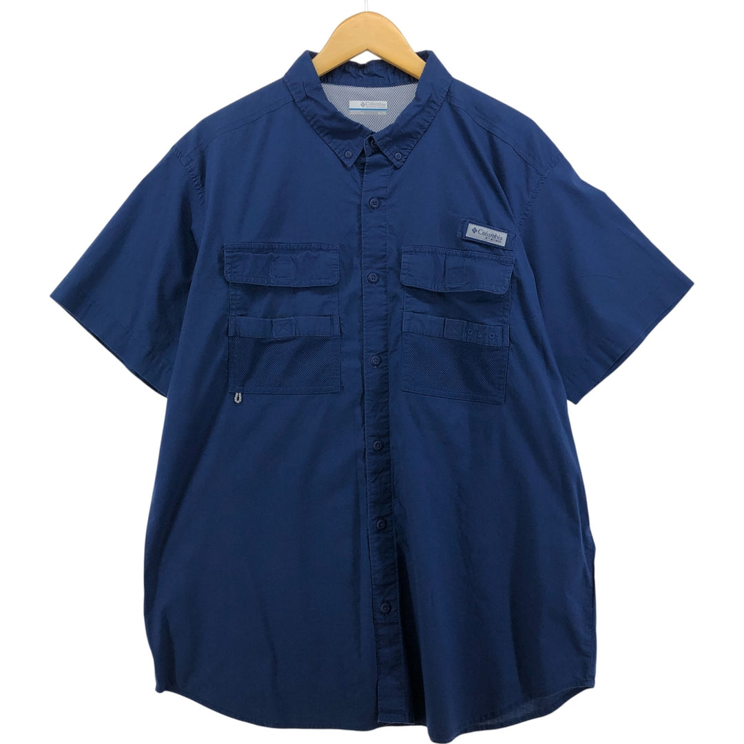 Columbia PFG Button-down Short Sleeve Fishing Shirt, Men's XL cotton navy blue type Vintage Second Hand
