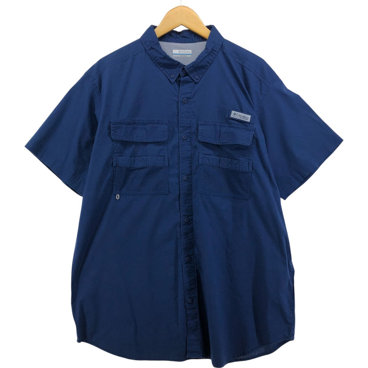 Columbia PFG Button-down Short Sleeve Fishing Shirt, Men's XL cotton navy blue type Vintage Second Hand