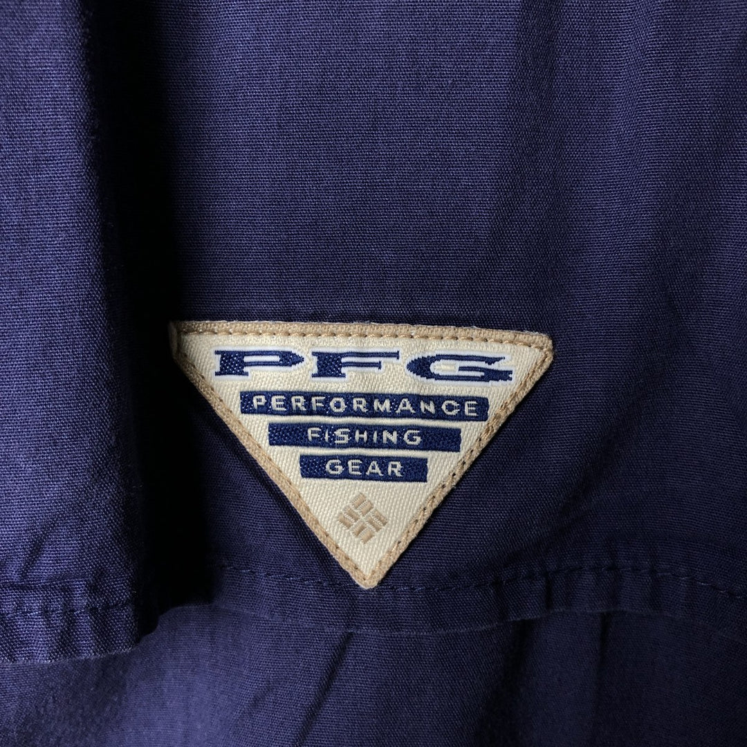 Columbia PFG Hidden Button Down Short Sleeve Fishing Shirt, Men's XL cotton navy blue type Vintage Second Hand