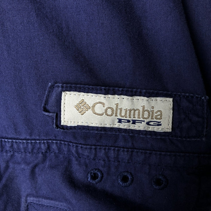 Columbia PFG Hidden Button Down Short Sleeve Fishing Shirt, Men's XL cotton navy blue type Vintage Second Hand