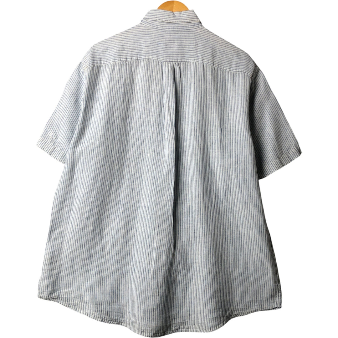 Brooks Brothers 346 Stripe Pattern Short Sleeve Linen Button Down Shirt Men's Size L linen white type Vintage Second Hand