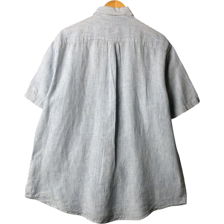 Brooks Brothers 346 Stripe Pattern Short Sleeve Linen Button Down Shirt Men's Size L linen white type Vintage Second Hand