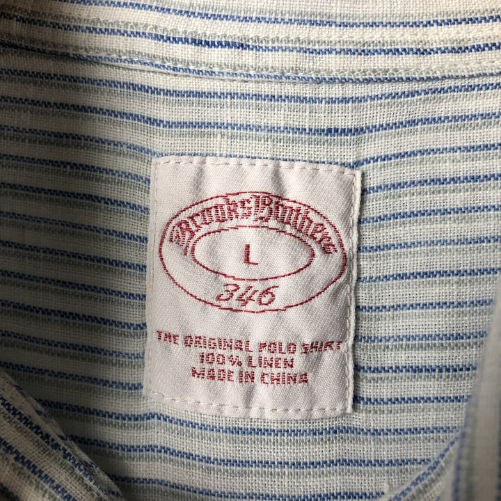 Brooks Brothers 346 Stripe Pattern Short Sleeve Linen Button Down Shirt Men's Size L linen white type Vintage Second Hand
