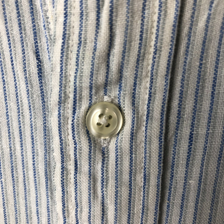 Brooks Brothers 346 Stripe Pattern Short Sleeve Linen Button Down Shirt Men's Size L linen white type Vintage Second Hand