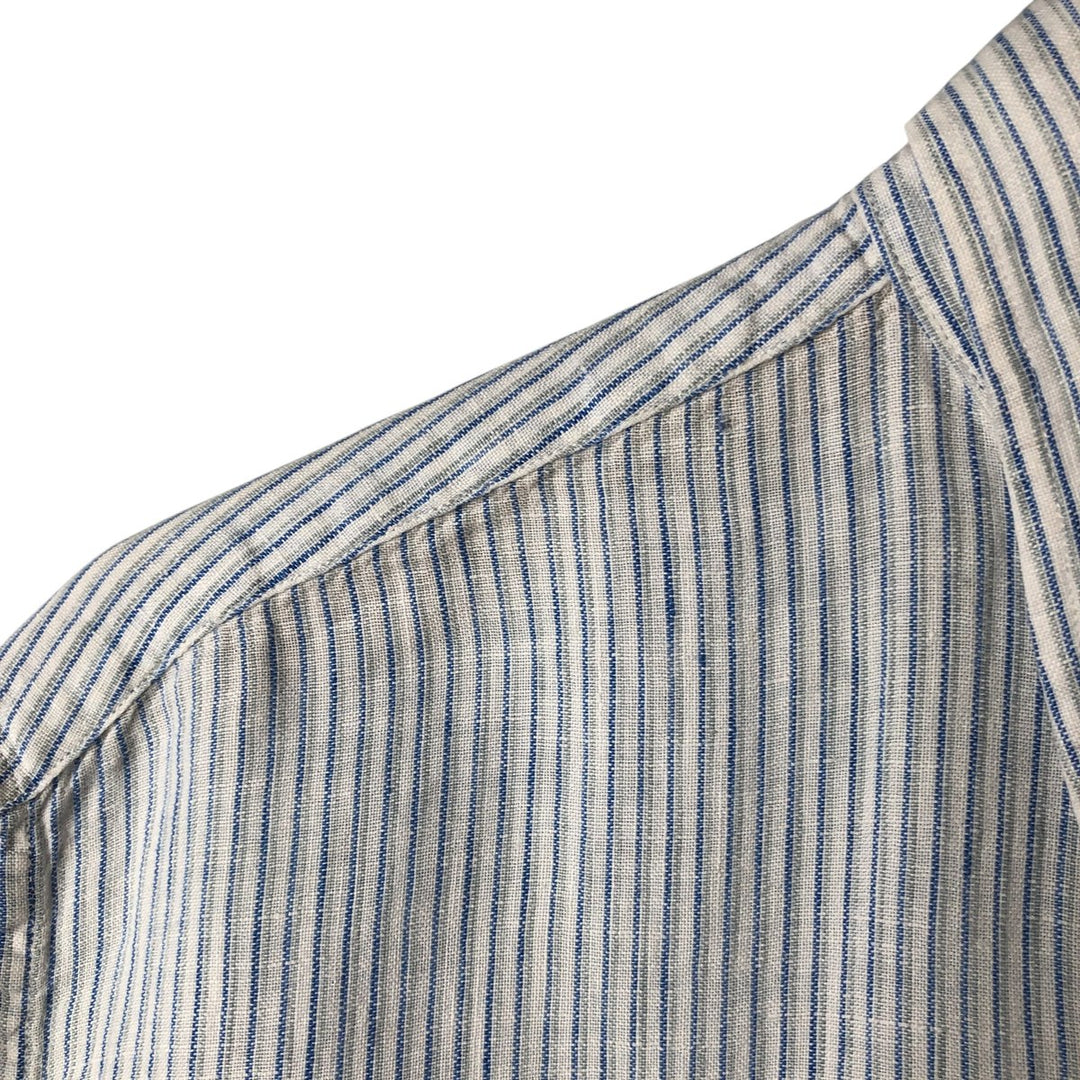 Brooks Brothers 346 Stripe Pattern Short Sleeve Linen Button Down Shirt Men's Size L linen white type Vintage Second Hand