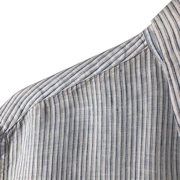 Brooks Brothers 346 Stripe Pattern Short Sleeve Linen Button Down Shirt Men's Size L linen white type Vintage Second Hand