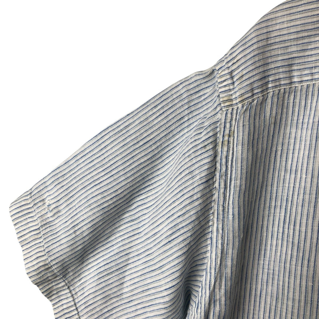 Brooks Brothers 346 Stripe Pattern Short Sleeve Linen Button Down Shirt Men's Size L linen white type Vintage Second Hand