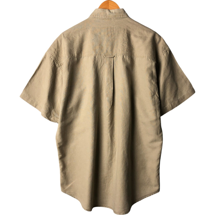 80'S Ralph Lauren Chaps Eagle Pattern Stars and Stripes Short Sleeve Linen x Cotton Button Down Shirt Men's Size L linen Beige type Vintage Second Hand