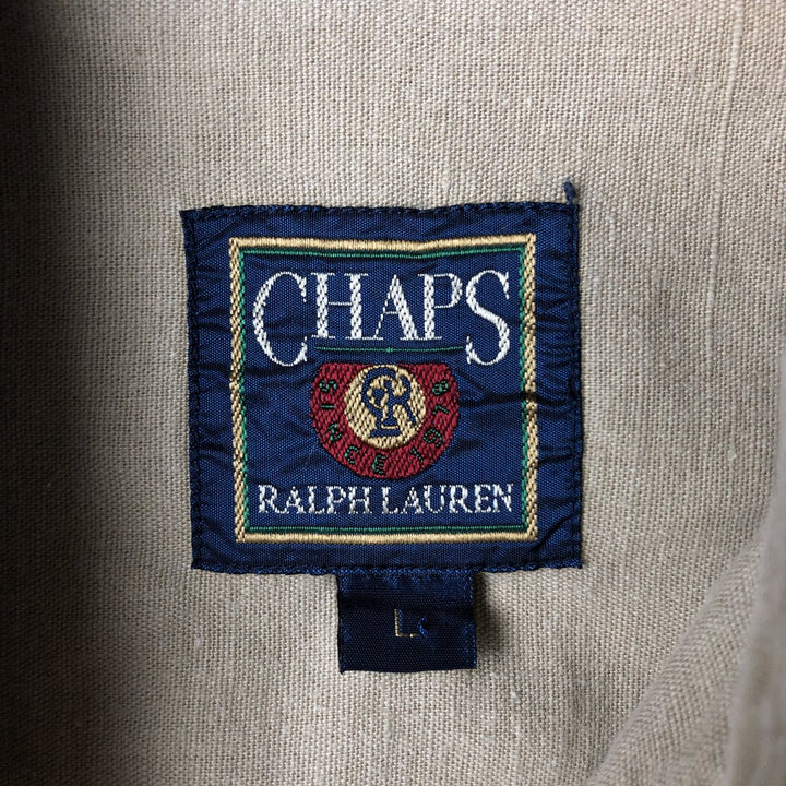 80'S Ralph Lauren Chaps Eagle Pattern Stars and Stripes Short Sleeve Linen x Cotton Button Down Shirt Men's Size L linen Beige type Vintage Second Hand