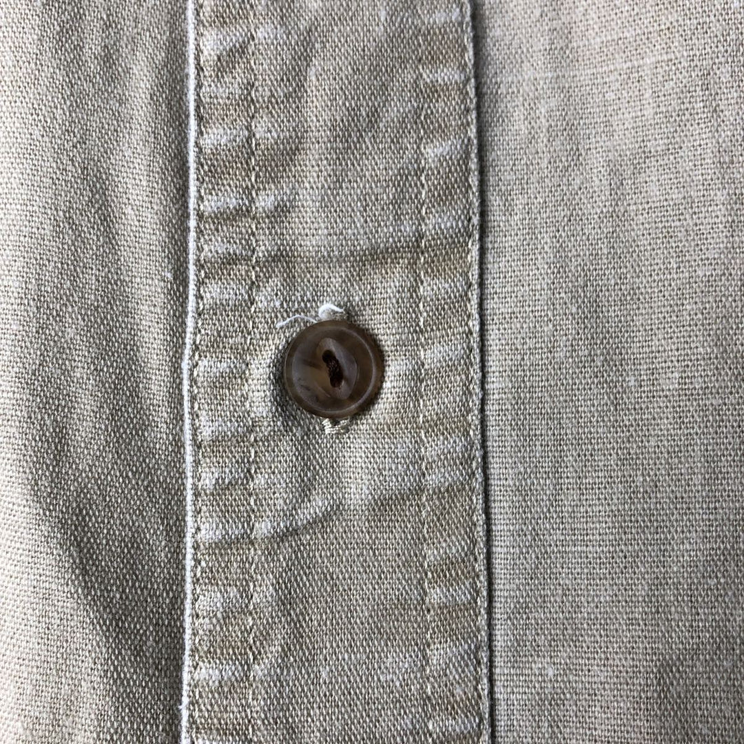 80'S Ralph Lauren Chaps Eagle Pattern Stars and Stripes Short Sleeve Linen x Cotton Button Down Shirt Men's Size L linen Beige type Vintage Second Hand