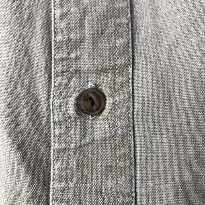 80'S Ralph Lauren Chaps Eagle Pattern Stars and Stripes Short Sleeve Linen x Cotton Button Down Shirt Men's Size L linen Beige type Vintage Second Hand