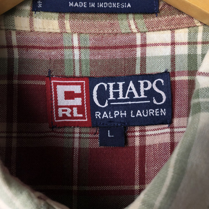 90'S Ralph Lauren CHAPS Tartan Check Short Sleeve Linen Button Down Shirt Men's Size L Vintage linen wine-red Vintage Second Hand
