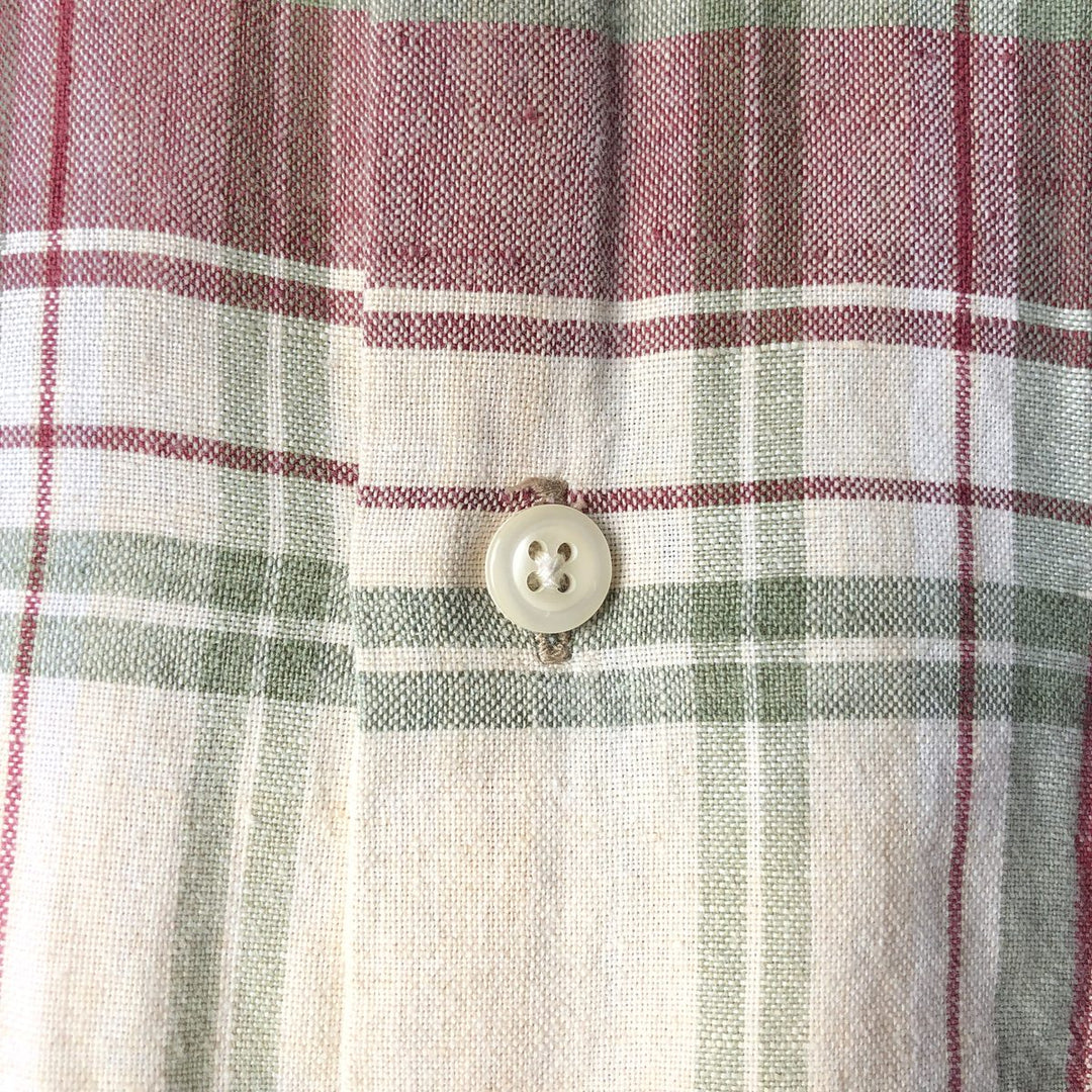 90'S Ralph Lauren CHAPS Tartan Check Short Sleeve Linen Button Down Shirt Men's Size L Vintage linen wine-red Vintage Second Hand