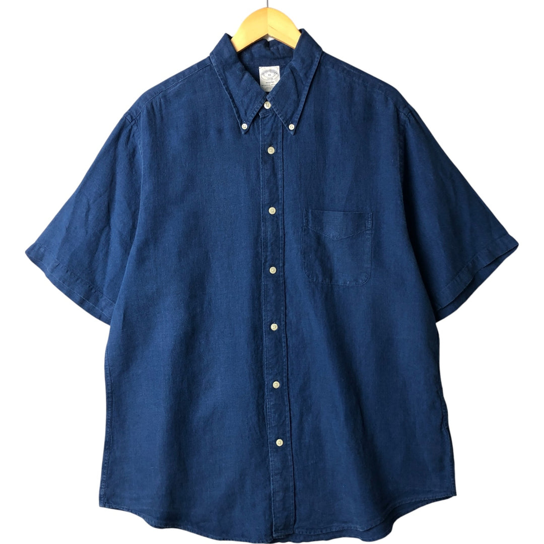 Brooks Brothers 1818 REGENT short sleeve linen button down shirt, men's size XL linen navy blue type Vintage Second Hand