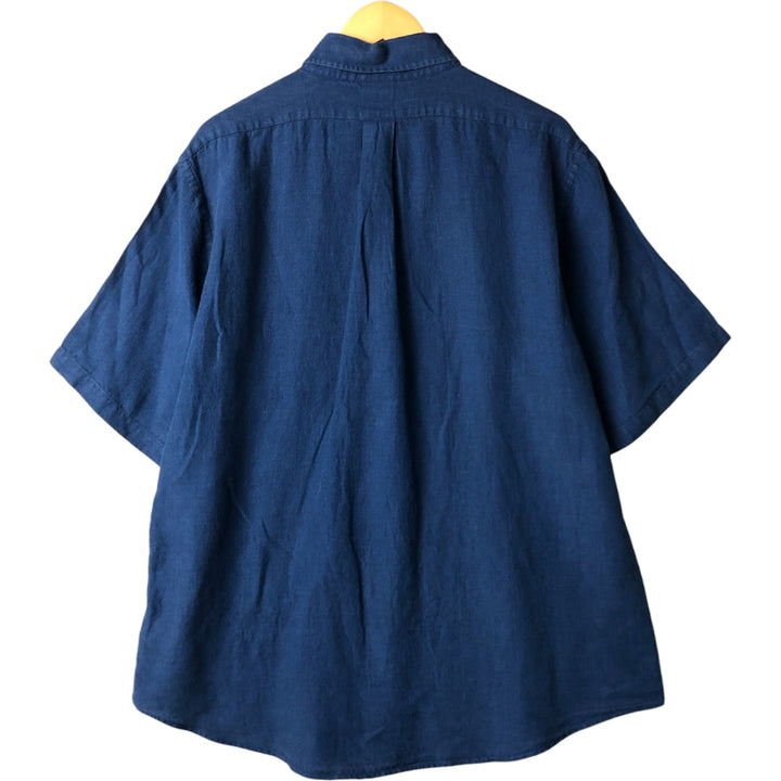 Brooks Brothers 1818 REGENT short sleeve linen button down shirt, men's size XL linen navy blue type Vintage Second Hand