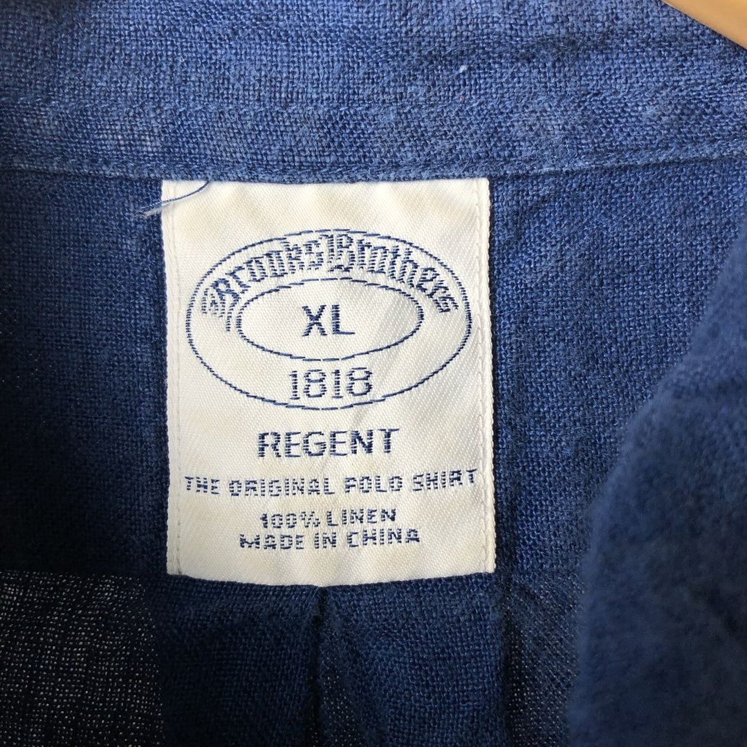 Brooks Brothers 1818 REGENT short sleeve linen button down shirt, men's size XL linen navy blue type Vintage Second Hand