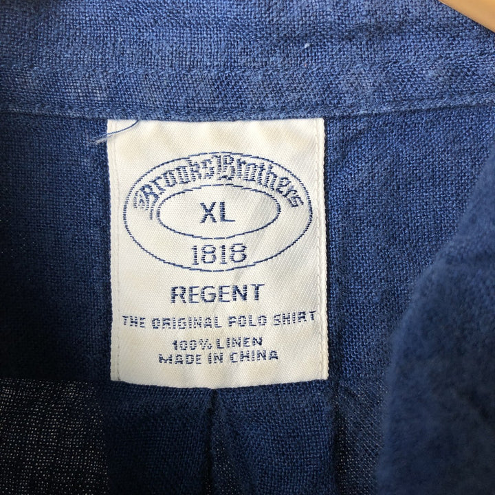 Brooks Brothers 1818 REGENT short sleeve linen button down shirt, men's size XL linen navy blue type Vintage Second Hand