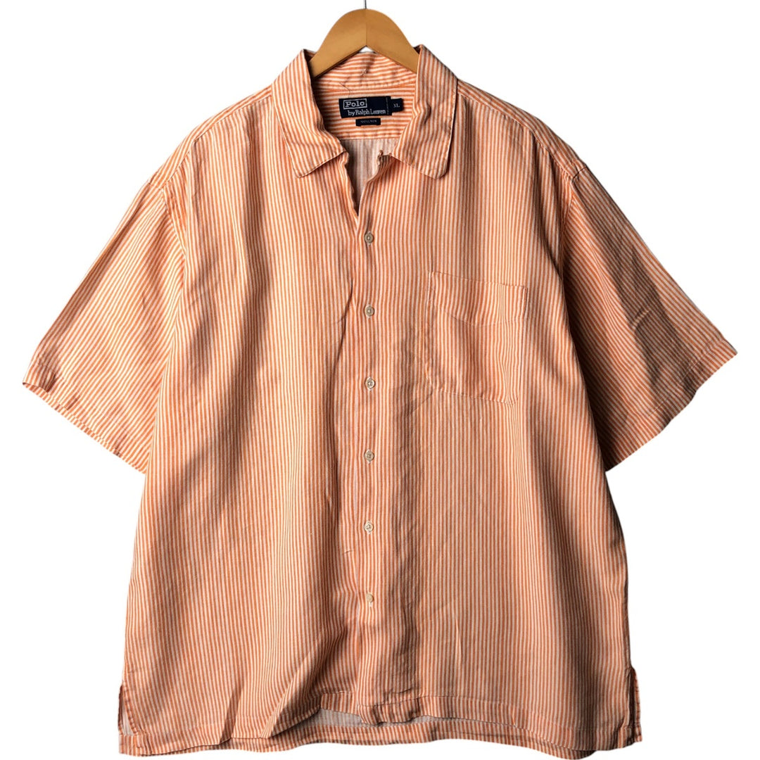 Ralph Lauren Stripe Pattern Short Sleeve Open Collar Linen Shirt Box Shirt Men's XL linen orange type Vintage Second Hand