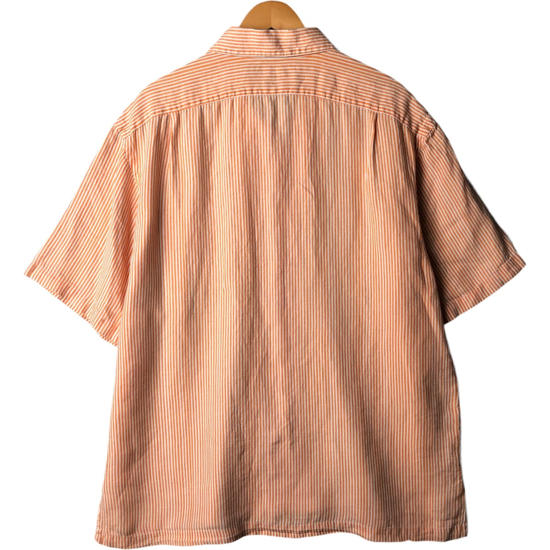 Ralph Lauren Stripe Pattern Short Sleeve Open Collar Linen Shirt Box Shirt Men's XL linen orange type Vintage Second Hand