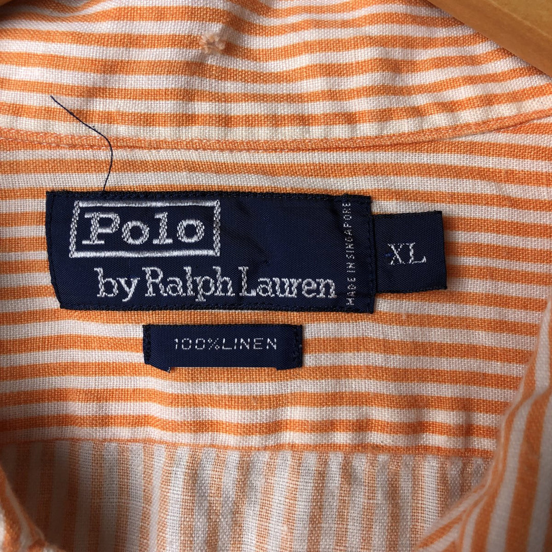 Ralph Lauren Stripe Pattern Short Sleeve Open Collar Linen Shirt Box Shirt Men's XL linen orange type Vintage Second Hand