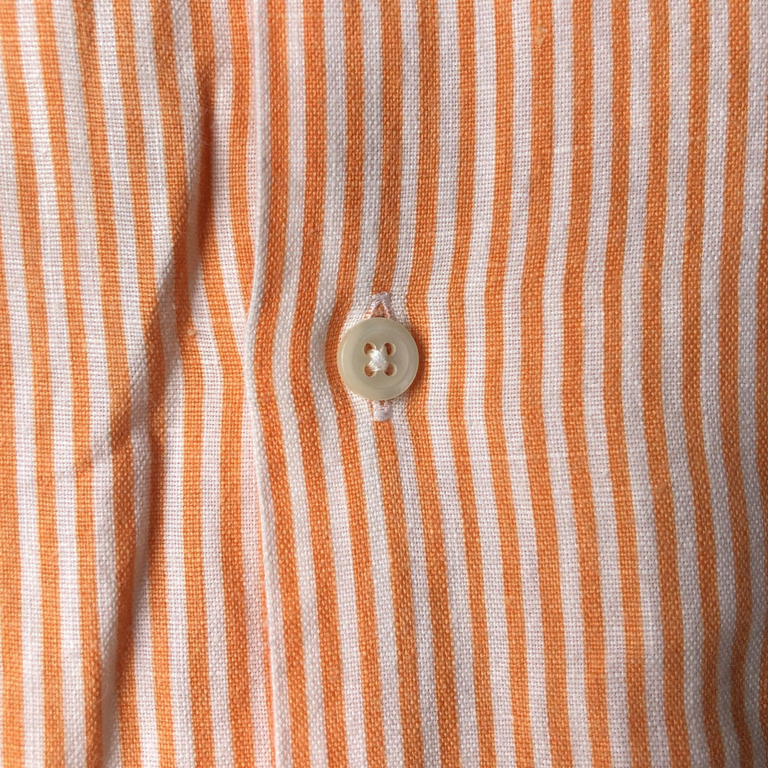 Ralph Lauren Stripe Pattern Short Sleeve Open Collar Linen Shirt Box Shirt Men's XL linen orange type Vintage Second Hand