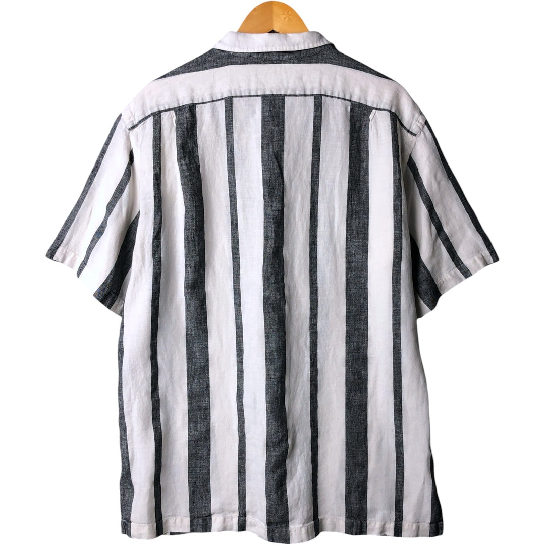 Ralph Lauren CLAYTON Stripe Pattern Short Sleeve Open Collar Linen Shirt Box Shirt Men's L Size linen white type Vintage Second Hand
