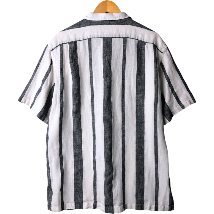 Ralph Lauren CLAYTON Stripe Pattern Short Sleeve Open Collar Linen Shirt Box Shirt Men's L Size linen white type Vintage Second Hand
